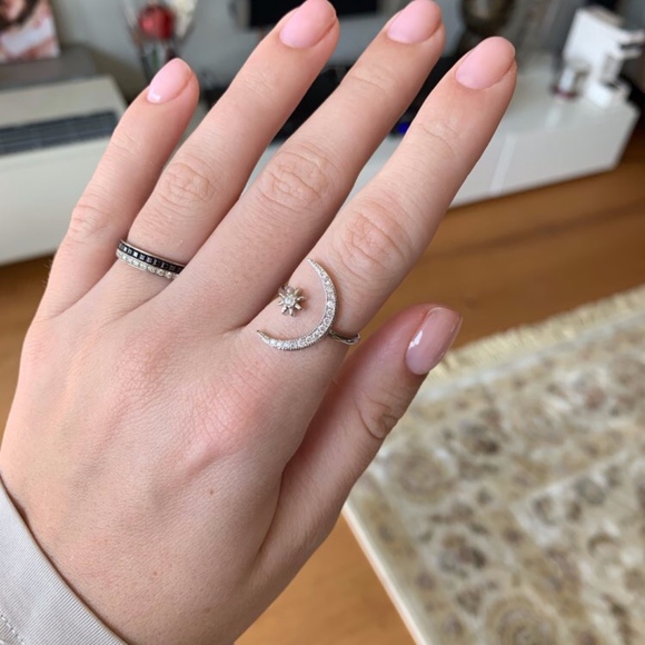 Moon & Star Adjustable Simulated Diamond Ring - Picture 3 of 8